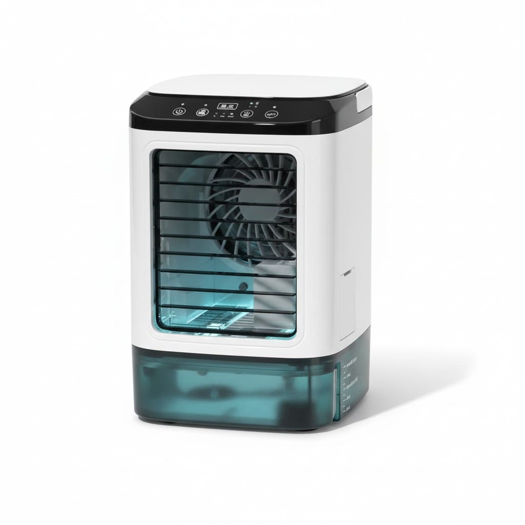 Ventilateur Refroidisseur d’Air Portable 3 Vitesses – Humidificateur avec Réservoir 900 ml | Mini Ventilateur pour Bureau